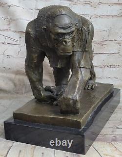 Signed Vobisova Female Gorilla Bronze Marble Sculpture Art Deco Statue