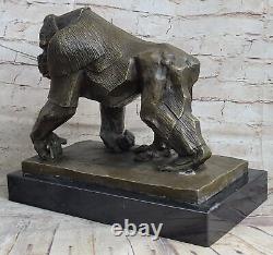 Signed Vobisova Female Gorilla Bronze Marble Sculpture Art Deco Statue