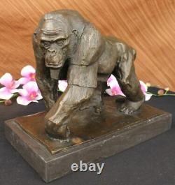Signed Vobisova Female Gorilla Bronze Marble Sculpture Hot Iron Art Deco Figure