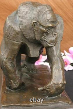 Signed Vobisova Female Gorilla Bronze Marble Sculpture Hot Iron Art Deco Figure