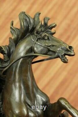 Signed West Cowboy With Throning Horse Bronze Sculpture Marble Base Fonte