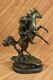 Signed West Cowboy With Chainsaw Bronze Sculpture Marble Base Art