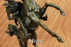 Signed West Cowboy with Chainsaw Bronze Sculpture Marble Base Art