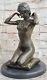 Signed West Deco Sculpture Chair Nude Woman Girl Bronze Marble Art