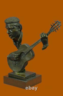Signed Williams Abstract Male Play Bronze Guitar Bust Sculpture Marble Base