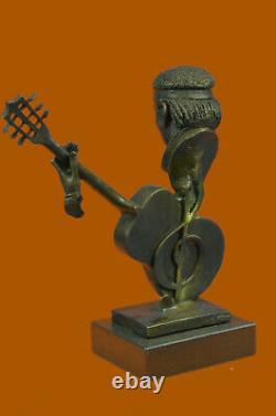 Signed Williams Abstract Man Play Bronze Guitar Bust Sculpture Marble Base