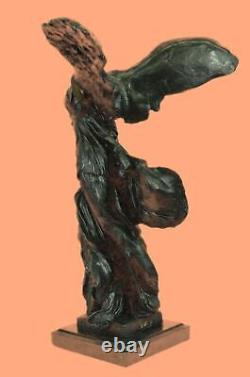 Signed Winged Victory of Samothrace Bronze Sculpture on Marble Base Figure Decoration