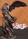Signed Winged Victory Of Samothrace Bronze Sculpture On Marble Base Figurine