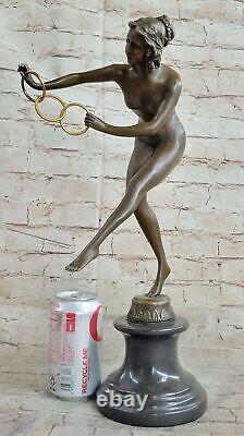Signed Woman Acrobat Bronze Sculpture Marble Statue Art Deco Cast Iron Statue