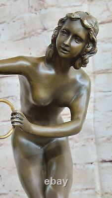 Signed Woman Acrobat Bronze Sculpture Marble Statue Art Deco Cast Iron Statue