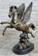 Signed By Auguste Moreau Pegasus Bronze Fantasy Sculpture On Marble Base, Cast Iron