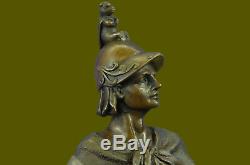 Signéepicaultromain Soldier Bust Bronze Sculpture Marble Base Art Balance