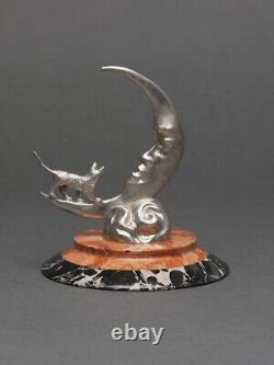 Silvered bronze mascot by Etienne Mercier under the Moonlight 20th century marble base M3008