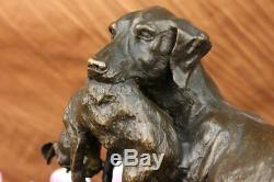 Solid Bronze Cast Statue Golden Retriever Signed Art Deco Marble Decor Deal