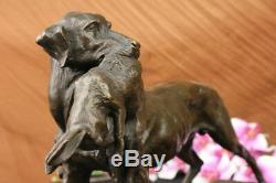 Solid Bronze Cast Statue Golden Retriever Signed Art Deco Marble Decor Deal