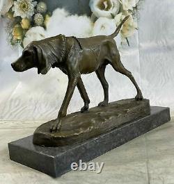 Solid Bronze Foxhound Dog Sculpture Statue Handmade Marble Base Art Signed