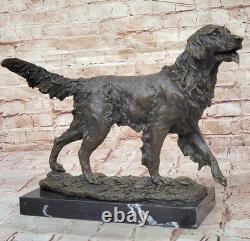 Solid Bronze Golden Retriever Statue Signed Barye, Marble Decor, Art Deco