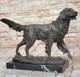 Solid Bronze Golden Retriever Statue Signed Barye, Marble Decor, Art Deco