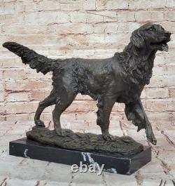 Solid Bronze Golden Retriever Statue Signed Barye, Marble Decor, Art Deco