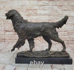 Solid Bronze Golden Retriever Statue Signed Barye, Marble Decor, Art Deco
