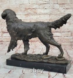 Solid Bronze Golden Retriever Statue Signed Barye, Marble Decor, Art Deco