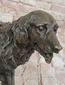 Solid Bronze Golden Retriever Statue Signed Barye, Marble Decor, Art Deco