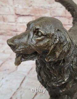 Solid Bronze Golden Retriever Statue Signed Barye, Marble Decor, Art Deco