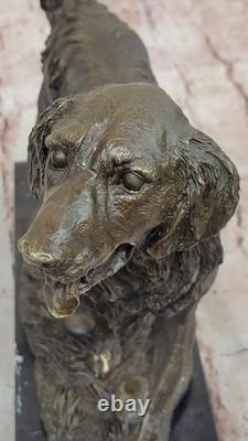Solid Bronze Golden Retriever Statue Signed Barye, Marble Decor, Art Deco