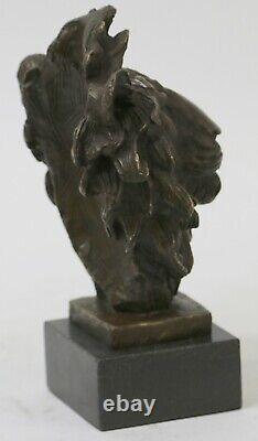 Source Sculpture Signed Bronze Royal Lion Head Statue Sculpture Bust Marble Base