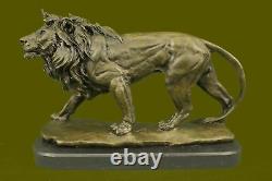 Source Sculpture Signed Bronze Royal Lion Statue Sculpture Bust Marble Base Decor