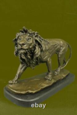 Source Sculpture Signed Bronze Royal Lion Statue Sculpture Bust Marble Base Decor