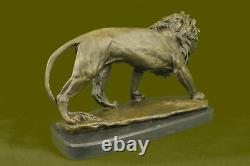 Source Sculpture Signed Bronze Royal Lion Statue Sculpture Bust Marble Base Decor