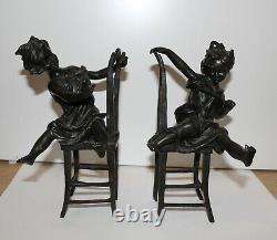 Squeeze-books Small Girls Rare Bronze Chairs Certified Rare Signed Franz