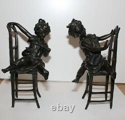Squeeze-books Small Girls Rare Bronze Chairs Certified Rare Signed Franz