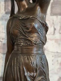 Statue Candelabre Bronze Antique Woman On Marble Signed Bouret XIX E High 60 Cms