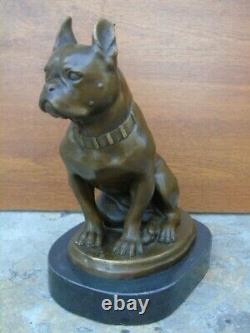Statue Of A Bronze Dog Signed On Marble