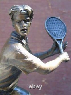 Statue Of A Bronze Tennis Player On Marble Signed