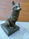 Statue Of A German Bronze Shepherd Dog Signed On Marble