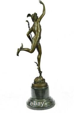 Statue Sculpture Signed Giambologna Flying Mercury Marble Art Deco Bronze Figure