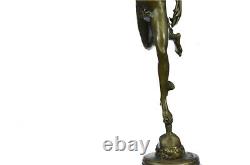 Statue Sculpture Signed Giambologna Flying Mercury Marble Art Deco Bronze Figure