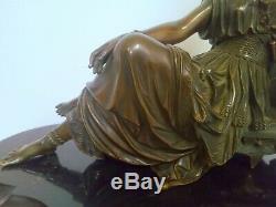 Statue Woman Draped Bronze Sign P. Hebert 1823-1893 Black Marble Base