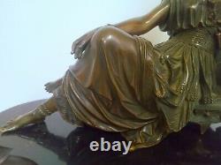 Statue Woman Drapee Bronze Sign P. Hebert 1823-1893 Black Marble Socle