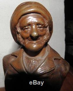 Statues Signed Bronze Old Fisherman XIX S, Base Marble Clipboard # 94