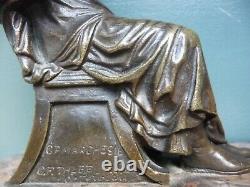 Statutte Bronze Bust Of Goethe Assisted On Socle Marbre Signed P. Marchsi 19th