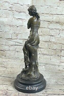 Style Art Nouveau Signed Moreau Grand Detail 100% True Bronze Marble Statue