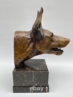Subject Bronze Max The Verrier Tete German Shepherd Dog Socle Marble 1930 E705