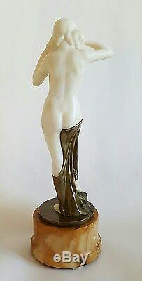 Superb Antique Bronze Marble Statue Nude Signed Schumacher