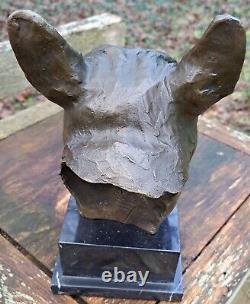 Superb Bronze French Bulldog Head on Marble, Signed by Denichez and Turpin.