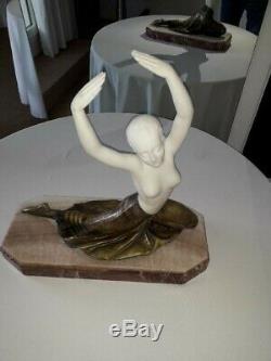 Superb Bronze Sculpture Dancer And Marble In 1930 Signed Rigaud