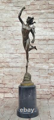 Superb Bronze Sculpture Statue of Mercury Hermes Signed Bologna Marble Decor